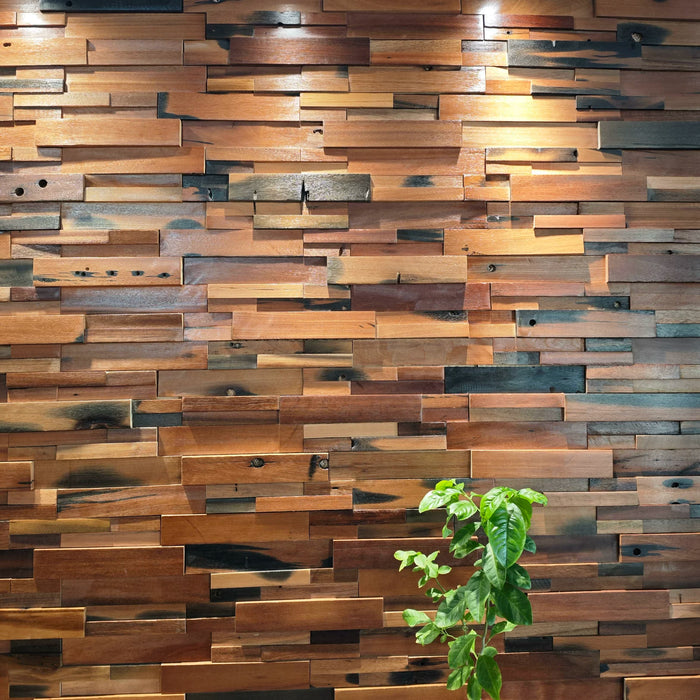 Interlocking Old Boat Wood Mosaic Background Wall, Solid Wooden Backsplash Tile