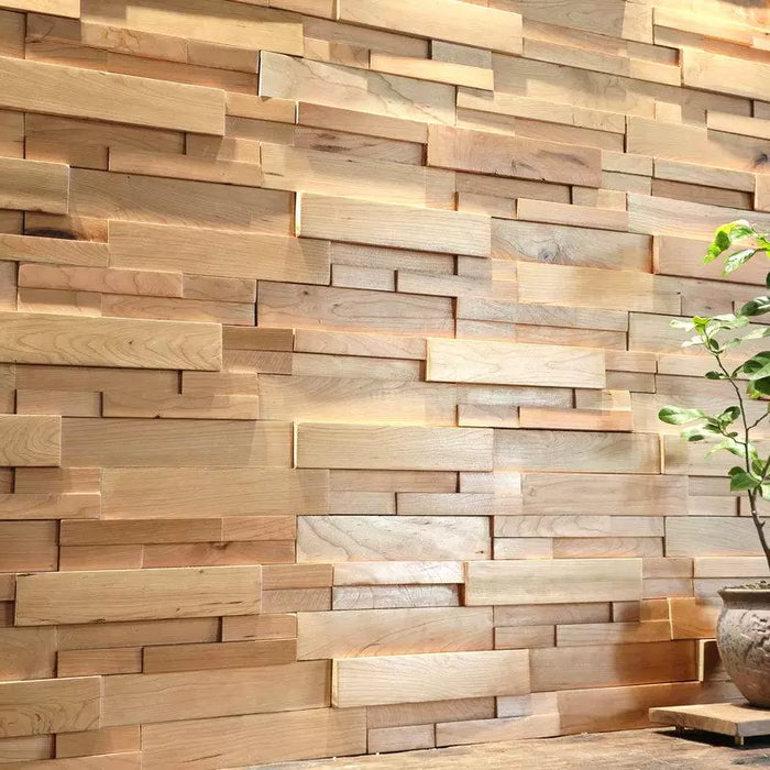Natural Oak Wood Mosaic Backsplash, Solid Wood 3D Board, Interlocking TV Background Wall Tile