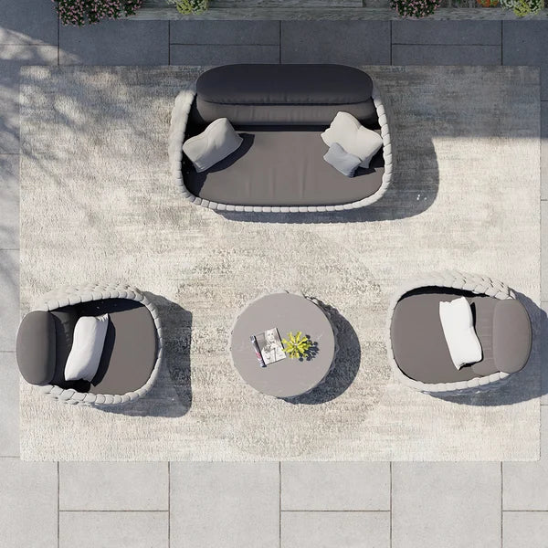 Outdoor 4 Pieces Woven Rope Garden Patio Swivel Sofa Set 360 Degree Rotatable with Coffee Table - My Building Shop