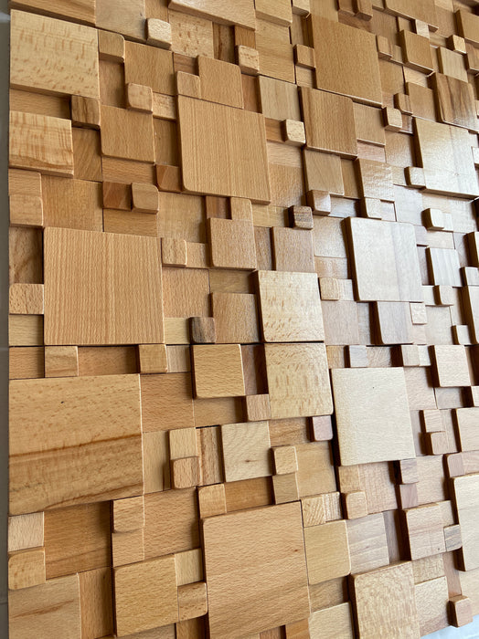 Beech Wood TV Background Wall, Solid Wood Mosaic, Light Luxury Decorative Sound Insulation Panel
