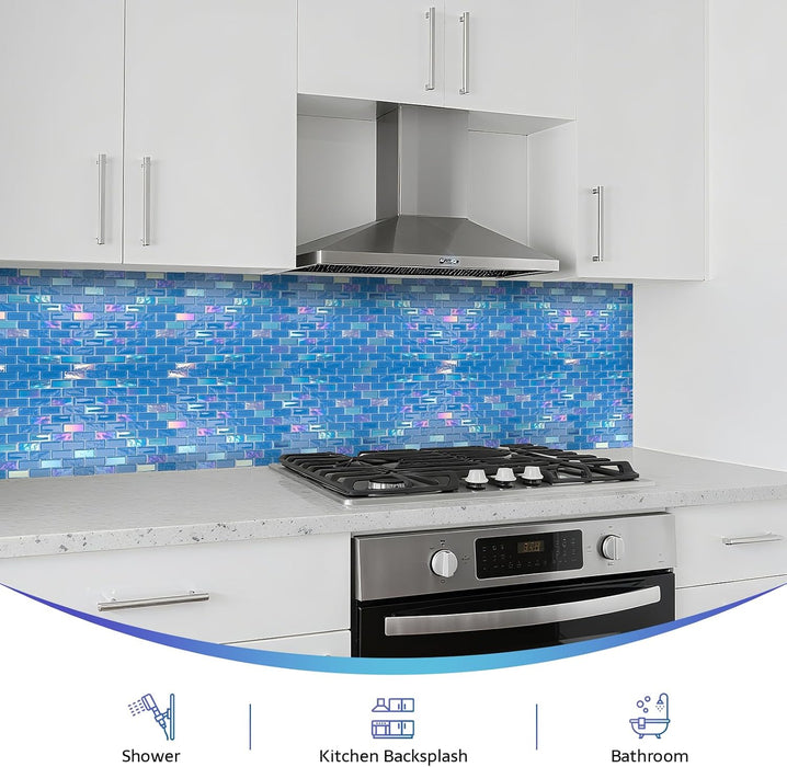 Blue Stained Glass Mosaic Backsplash Swimming Pool Kitchen Bathroom Wall Tile