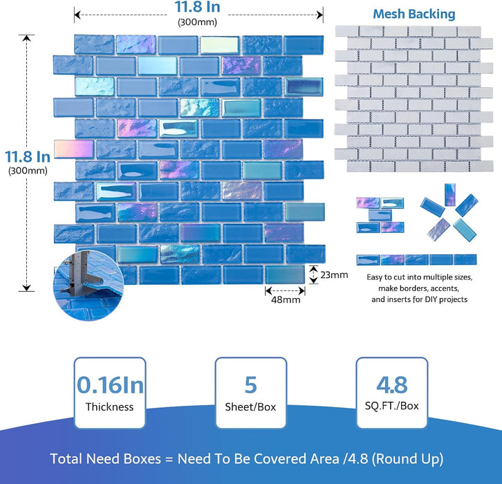 Iridescent Blue Glass Mosaic Backsplash Glass Tile for Swimming Pool Kitchen Bathroom Wall
