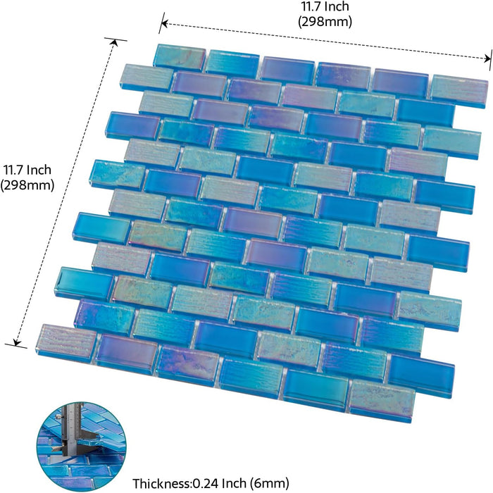 Iridescent Blue Glass Mosaic Backsplash Glass Tile for Swimming Pool Kitchen Bathroom Wall