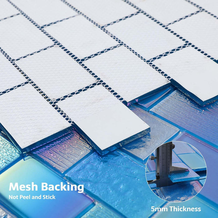 Iridescent Blue Glass Mosaic Backsplash Glass Tile for Swimming Pool Kitchen Bathroom Wall