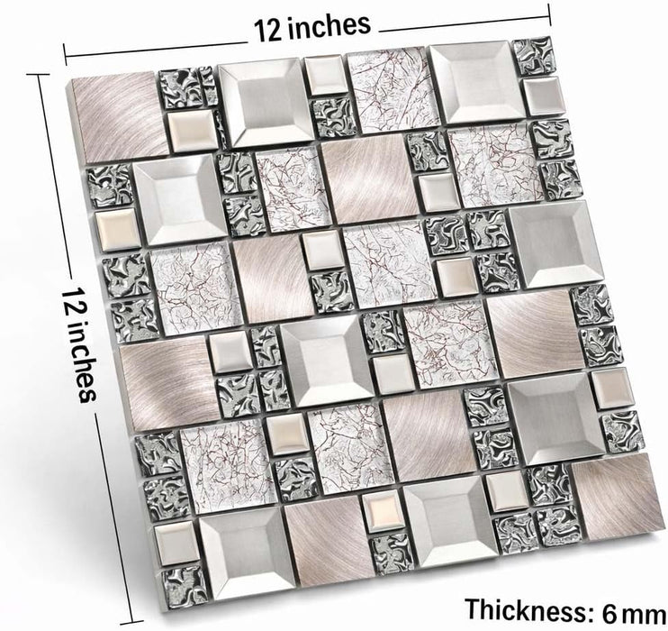 Glass Metal Mosaic Brown Gray Rose Copper Stainless Steel Tile Backsplash for Kitchen Bathroom Wall