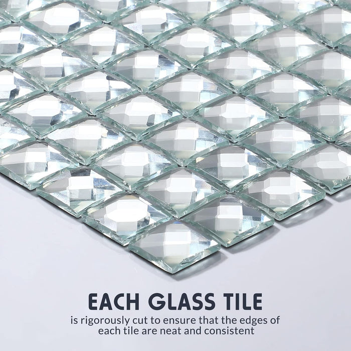 13 Edges Clear Mirror Mosaic Tiles Beveled Crystal Diamond Shining Glass Kitchen Backsplash Bathroom Tile CGMT05272