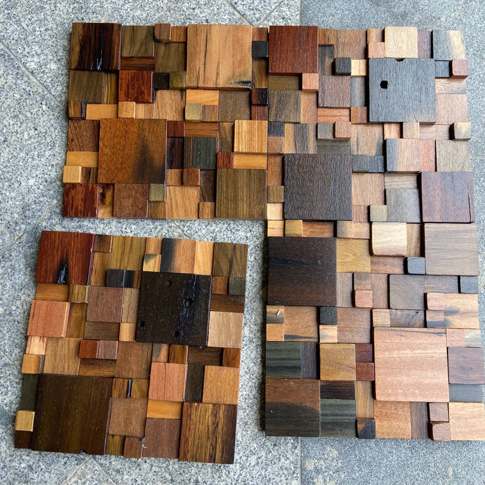 Old Boat Wood Mosaic Background Wall, Retro Old Solid Wooden Backsplash Tile