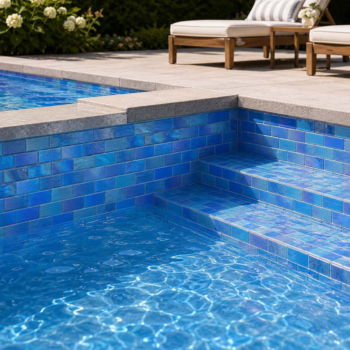 Iridescent Blue Glass Mosaic Backsplash Glass Tile for Swimming Pool Kitchen Bathroom Wall
