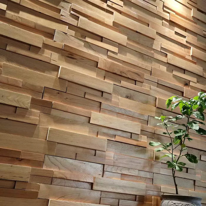 Natural Oak Wood Mosaic Backsplash, Solid Wood 3D Board, Interlocking TV Background Wall Tile