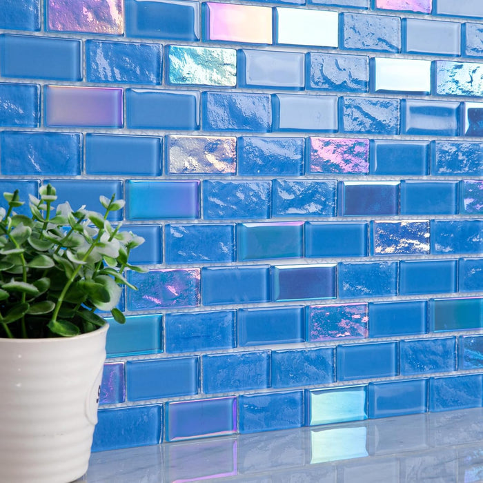 Blue Stained Glass Mosaic Backsplash Swimming Pool Kitchen Bathroom Wall Tile