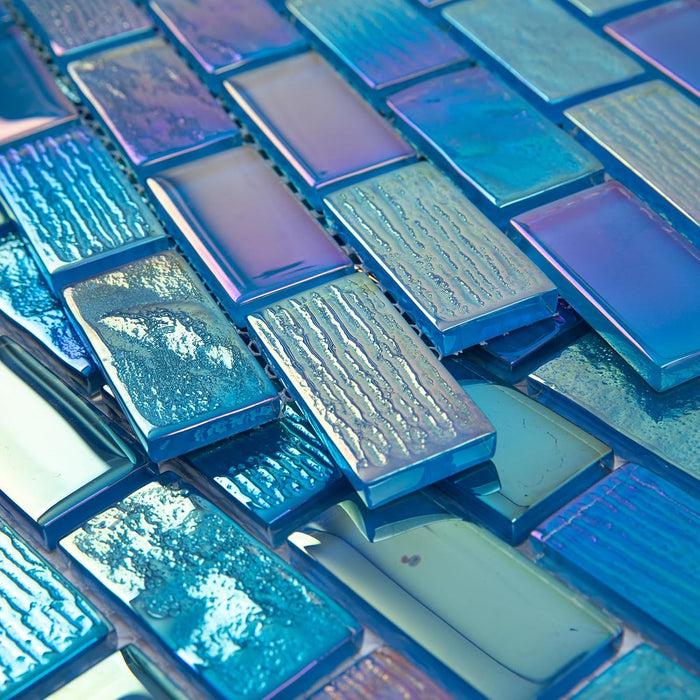 Iridescent Blue Glass Mosaic Backsplash Glass Tile for Swimming Pool Kitchen Bathroom Wall