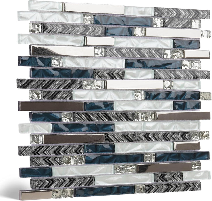 Linear Wall Tile Teal Blue White Mosaic for Kitchen Bathroom Backsplash Wall