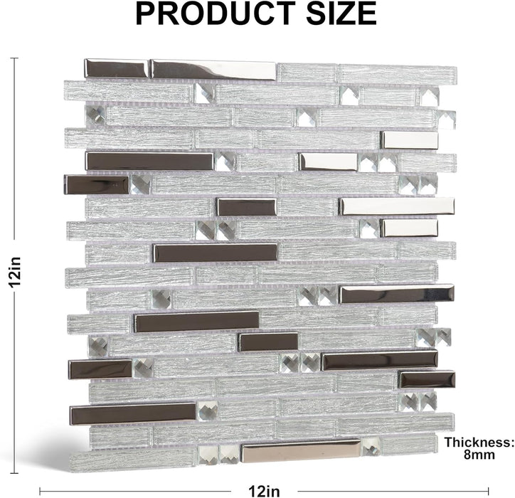 Interlocking Clear White Glass Mosaic Silver Iridescent Metallic Backsplash Wall Tile