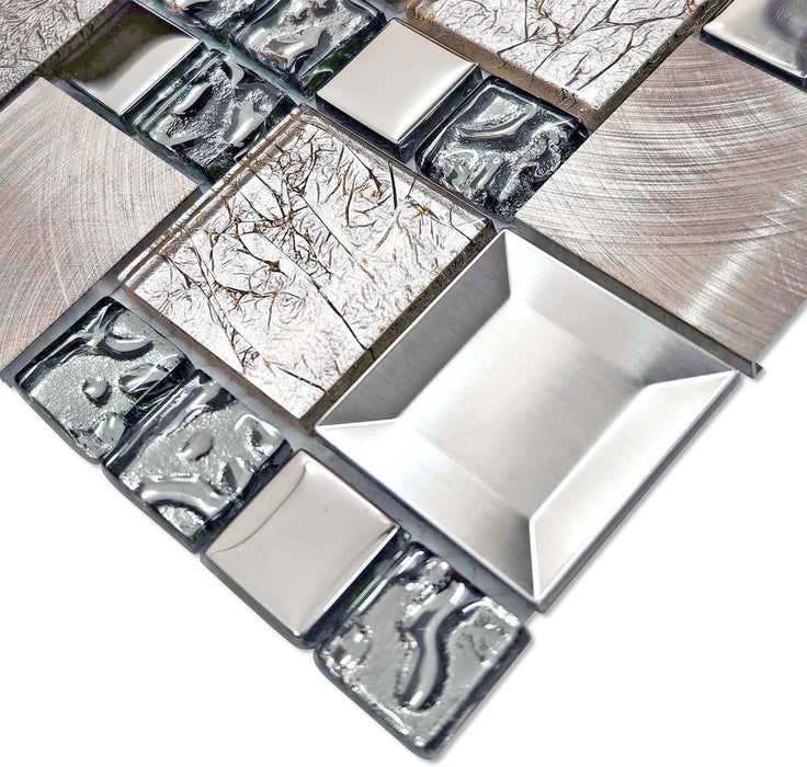 Glass Metal Mosaic Brown Gray Rose Copper Stainless Steel Tile Backsplash for Kitchen Bathroom Wall