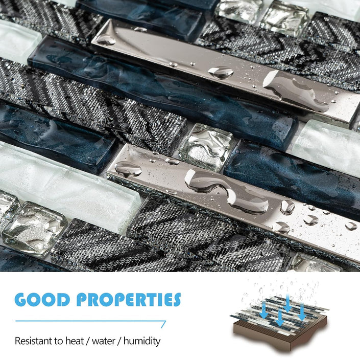 Linear Wall Tile Teal Blue White Mosaic for Kitchen Bathroom Backsplash Wall
