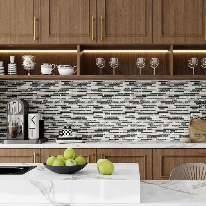 Interlocking Black mix White Glass Linear Tile for Kitchen Backsplash Bathroom Wall Mosaic