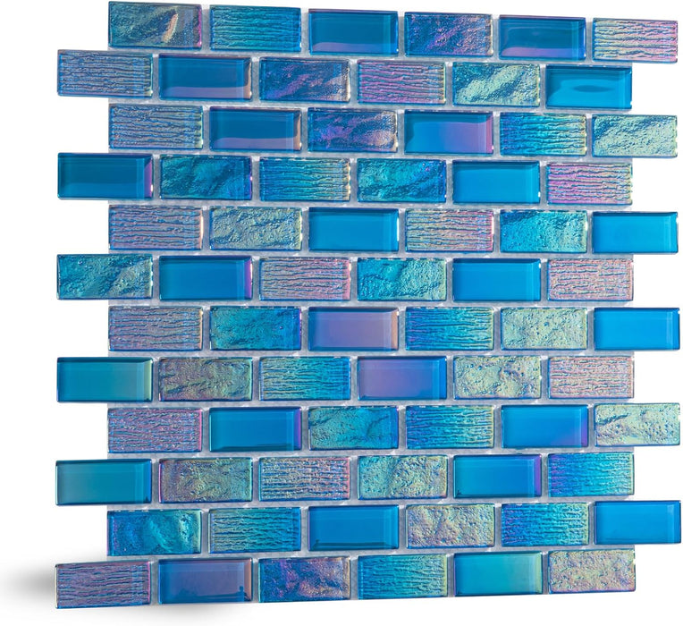 Iridescent Blue Glass Mosaic Backsplash Glass Tile for Swimming Pool Kitchen Bathroom Wall