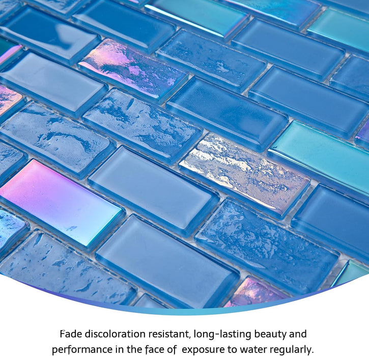 Blue Stained Glass Mosaic Backsplash Swimming Pool Kitchen Bathroom Wall Tile
