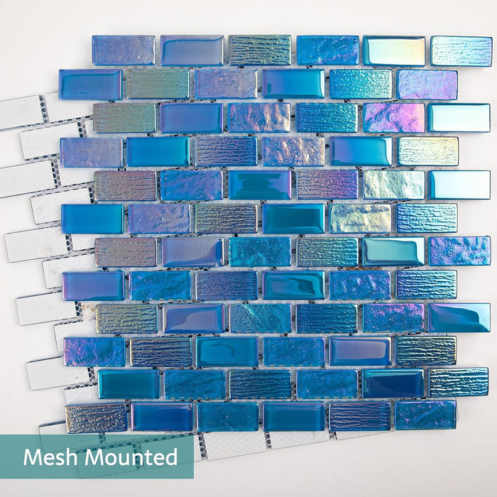 Iridescent Blue Glass Mosaic Backsplash Glass Tile for Swimming Pool Kitchen Bathroom Wall