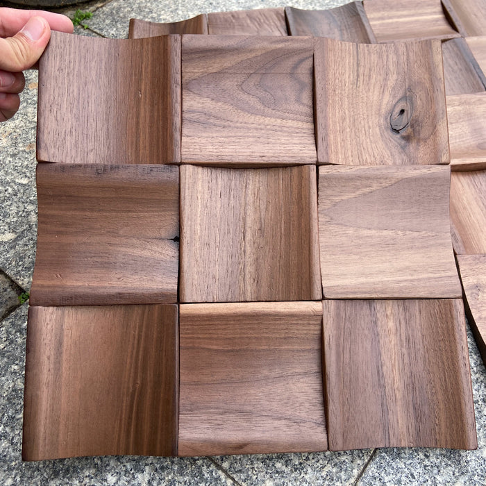 Curved Semi-Circular Black Walnut Solid Wood Mosaic TV Background Wall Decoration
