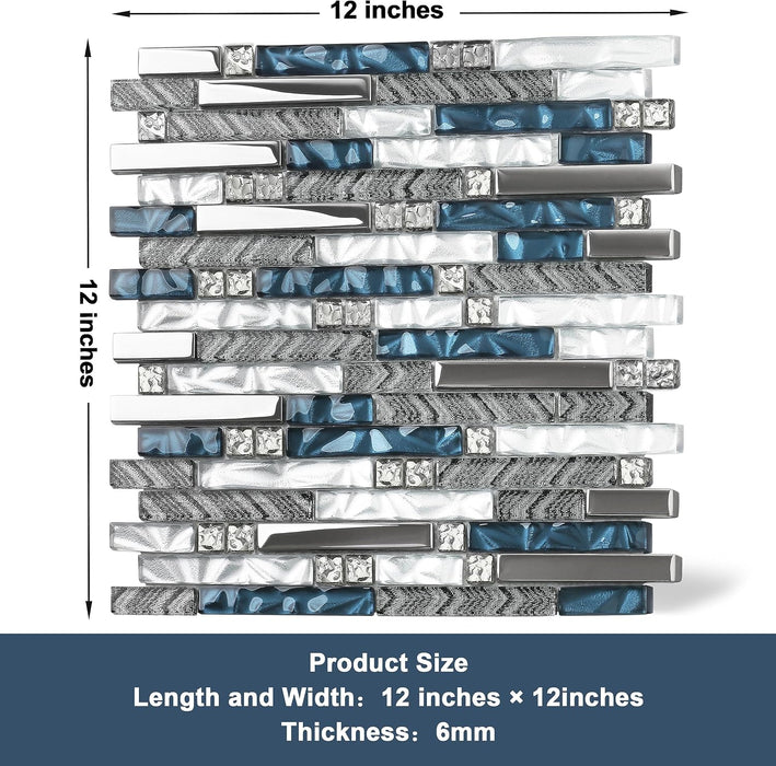 Linear Wall Tile Teal Blue White Mosaic for Kitchen Bathroom Backsplash Wall
