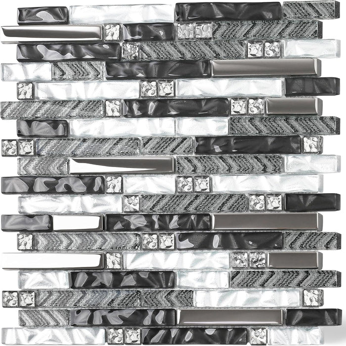 Interlocking Black mix White Glass Linear Tile for Kitchen Backsplash Bathroom Wall Mosaic