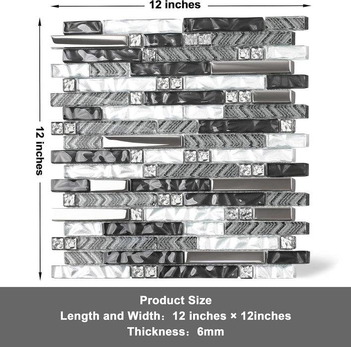 Interlocking Black mix White Glass Linear Tile for Kitchen Backsplash Bathroom Wall Mosaic