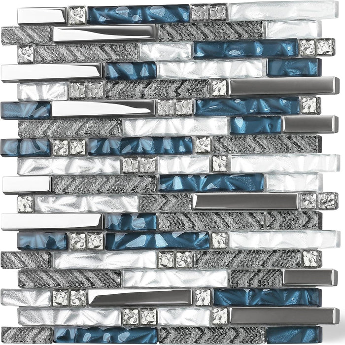 Linear Wall Tile Teal Blue White Mosaic for Kitchen Bathroom Backsplash Wall