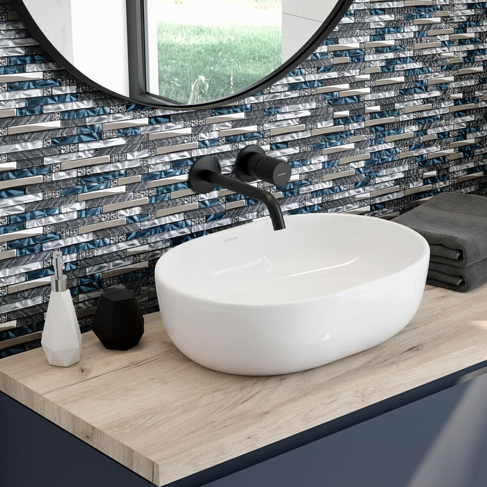 Linear Wall Tile Teal Blue White Mosaic for Kitchen Bathroom Backsplash Wall