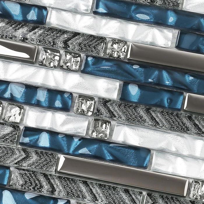 Linear Wall Tile Teal Blue White Mosaic for Kitchen Bathroom Backsplash Wall