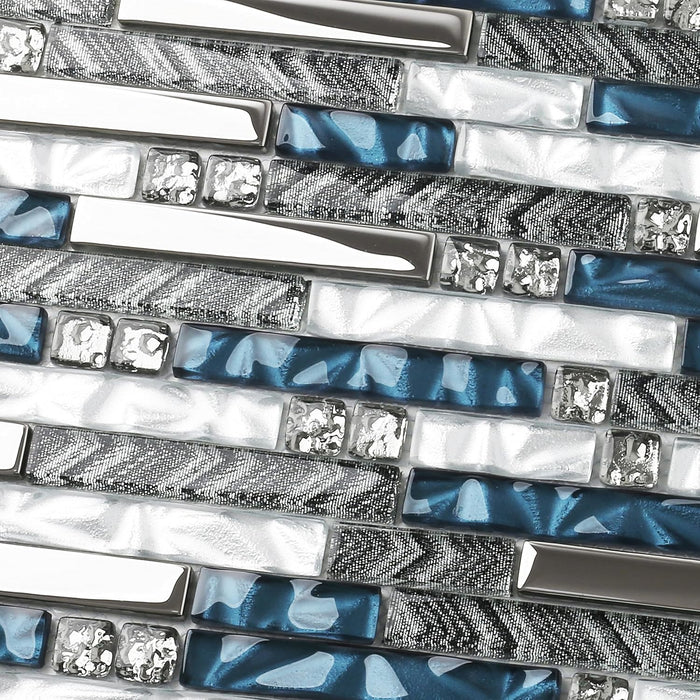 Linear Wall Tile Teal Blue White Mosaic for Kitchen Bathroom Backsplash Wall