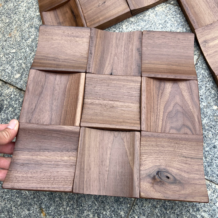 Curved Semi-Circular Black Walnut Solid Wood Mosaic TV Background Wall Decoration