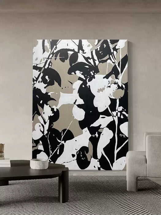 Abstract Black and White Art Hand-Painted Oil Painting, Wall Customized Hanging Painting HPO006