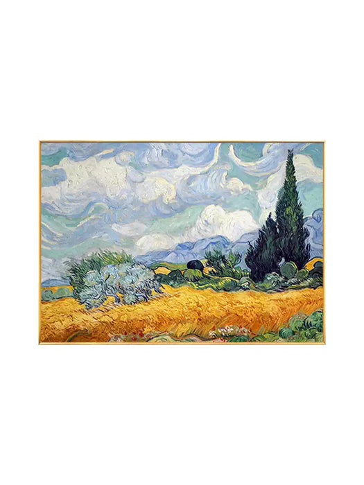 Cypress Trees and Wheat Fields Hand Oil Painting, Van Gogh Handmade Painting for Wall Decors HPO009