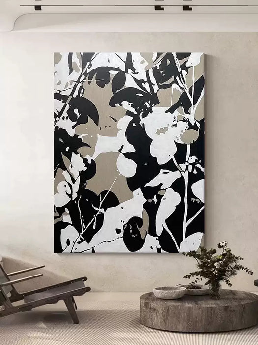 Abstract Black and White Art Hand-Painted Oil Painting, Wall Customized Hanging Painting HPO006