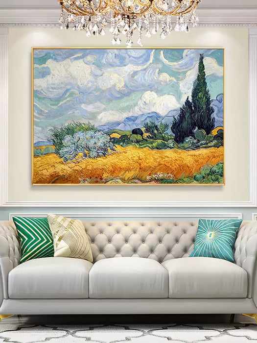 Cypress Trees and Wheat Fields Hand Oil Painting, Van Gogh Handmade Painting for Wall Decors HPO009