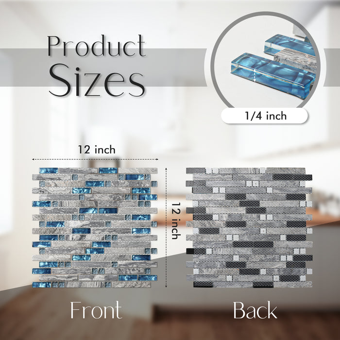 Gray Marble mix Teal Blue Interlocking Glass Mosaic Bathroom Shower Wall Backsplash Tile