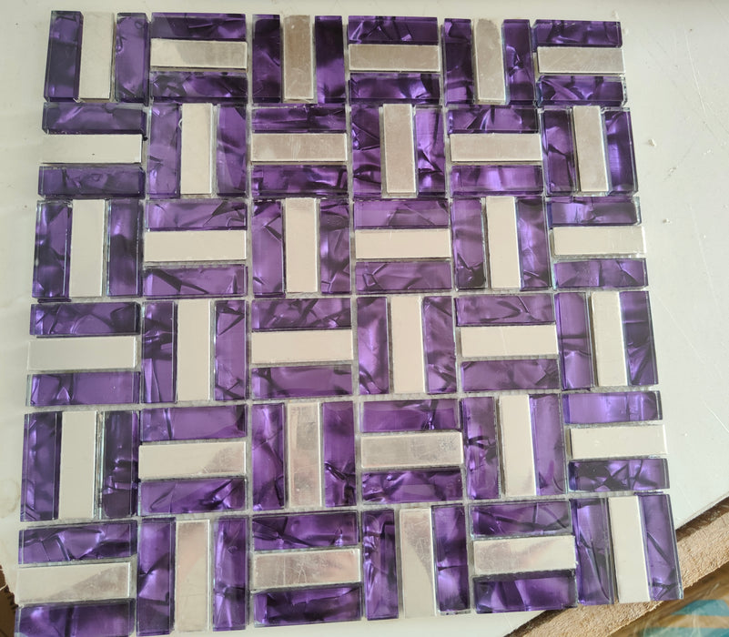 Purple glass mosaic silver metal tile backsplash stainless steel SSMT025 glass metallic mosaic bathroom tile