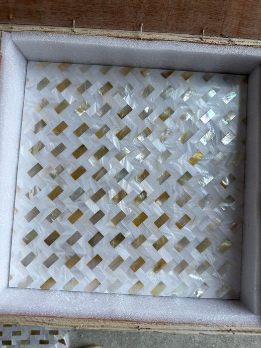 8mm Thickness Herringbone Weave Seamless Gold Lip Natural White Mother Of Pearl Tile Backsplash Shell Mosaic Wall MOPSL031