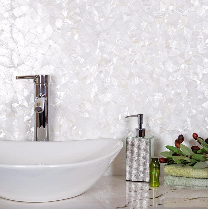 Triangle White Shell Mosaic Polished Mother of Pearl Wall Tile Backsplash