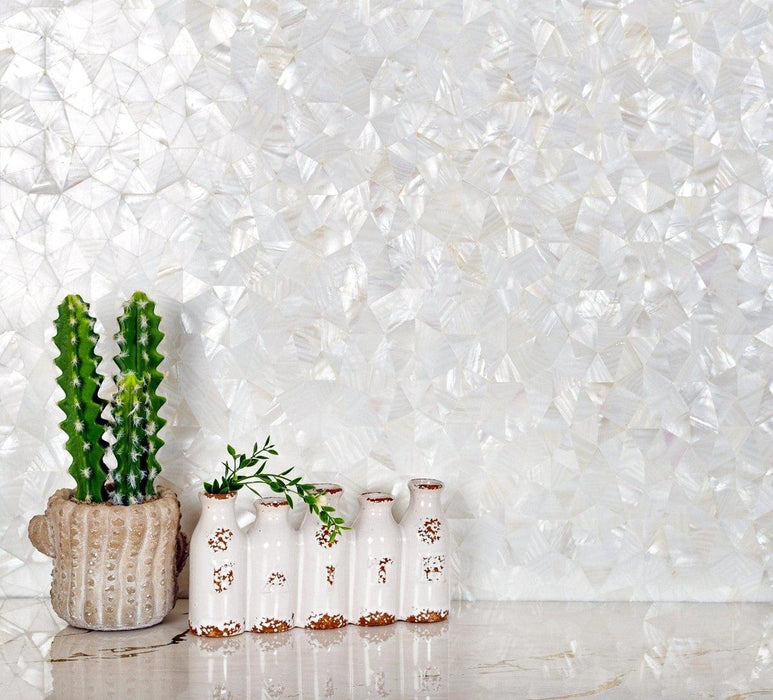 Triangle White Shell Mosaic Polished Mother of Pearl Wall Tile Backsplash