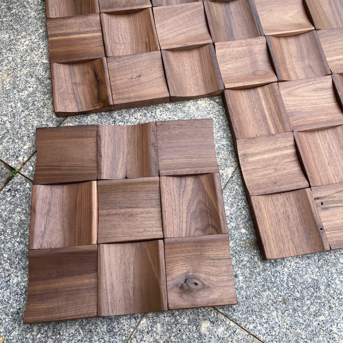 Curved Semi-Circular Black Walnut Solid Wood Mosaic TV Background Wall Decoration