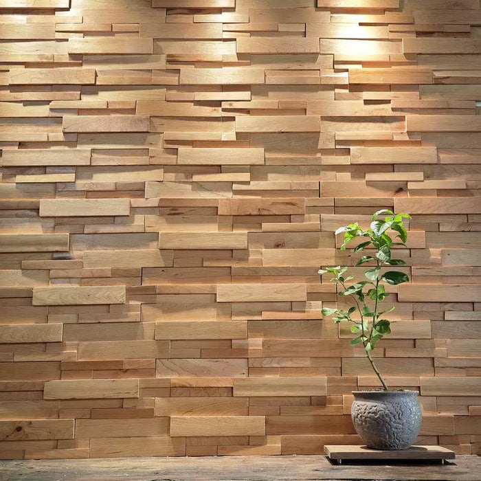 Natural Oak Wood Mosaic Backsplash, Solid Wood 3D Board, Interlocking TV Background Wall Tile