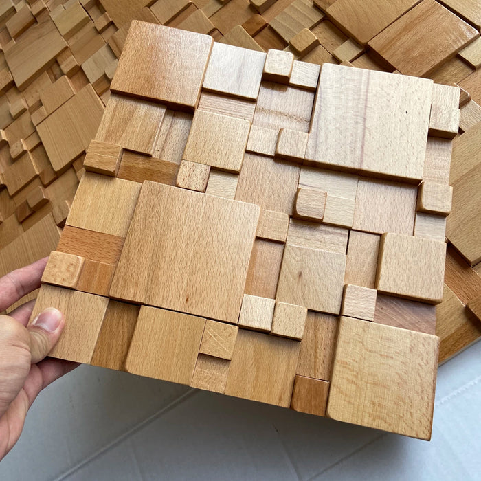 Beech Wood TV Background Wall, Solid Wood Mosaic, Light Luxury Decorative Sound Insulation Panel