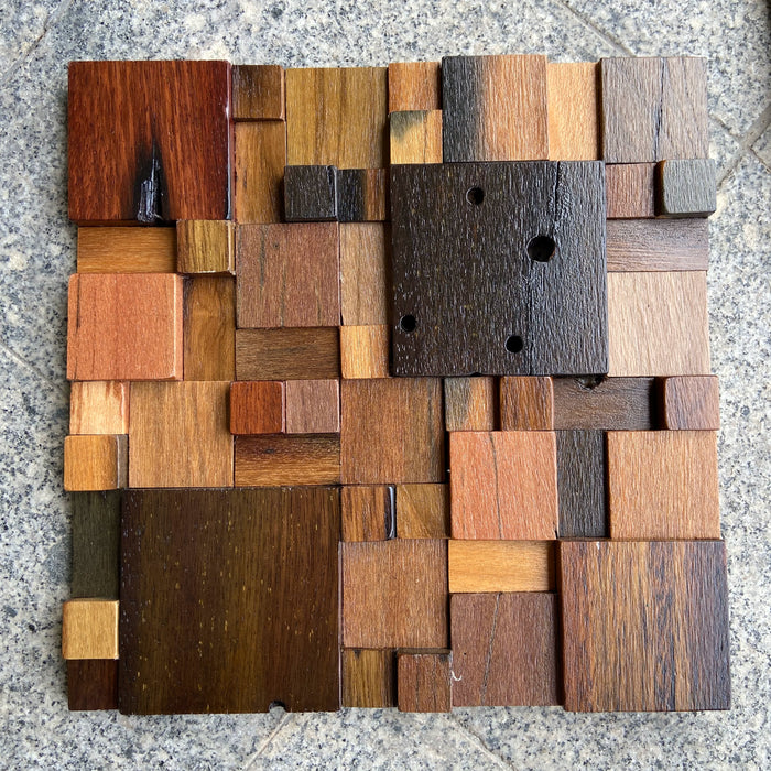 Old Boat Wood Mosaic Background Wall, Retro Old Solid Wooden Backsplash Tile