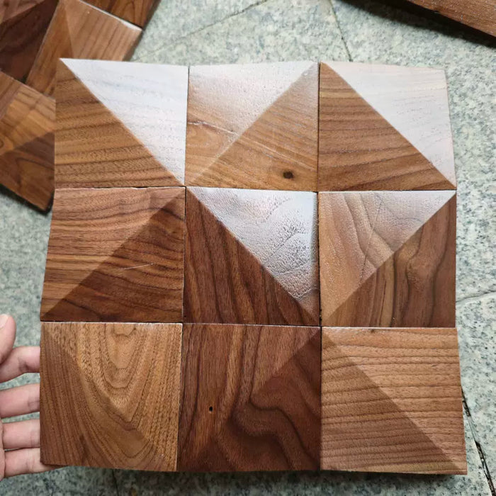 Triangle Slanted Wooden Mosaic Black Walnut Solid Wood Wall Art for Living room Background