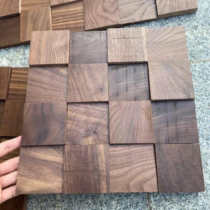 Square Black Walnut Solid Wood Mosaic Background for Coffee Shop, TV Bar Wall Decoration
