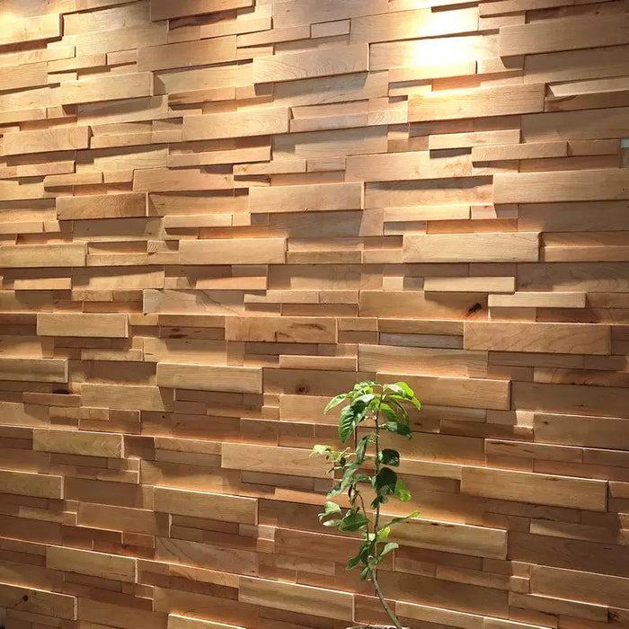 Natural Oak Wood Mosaic Backsplash, Solid Wood 3D Board, Interlocking TV Background Wall Tile