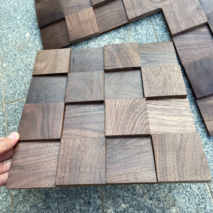 Square Black Walnut Solid Wood Mosaic Background for Coffee Shop, TV Bar Wall Decoration