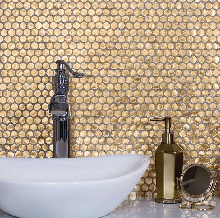 Luxury Gold Penny Round Glass Mosaic Kitchen Background Bathroom Wall Tile Backsplash CGMT1232